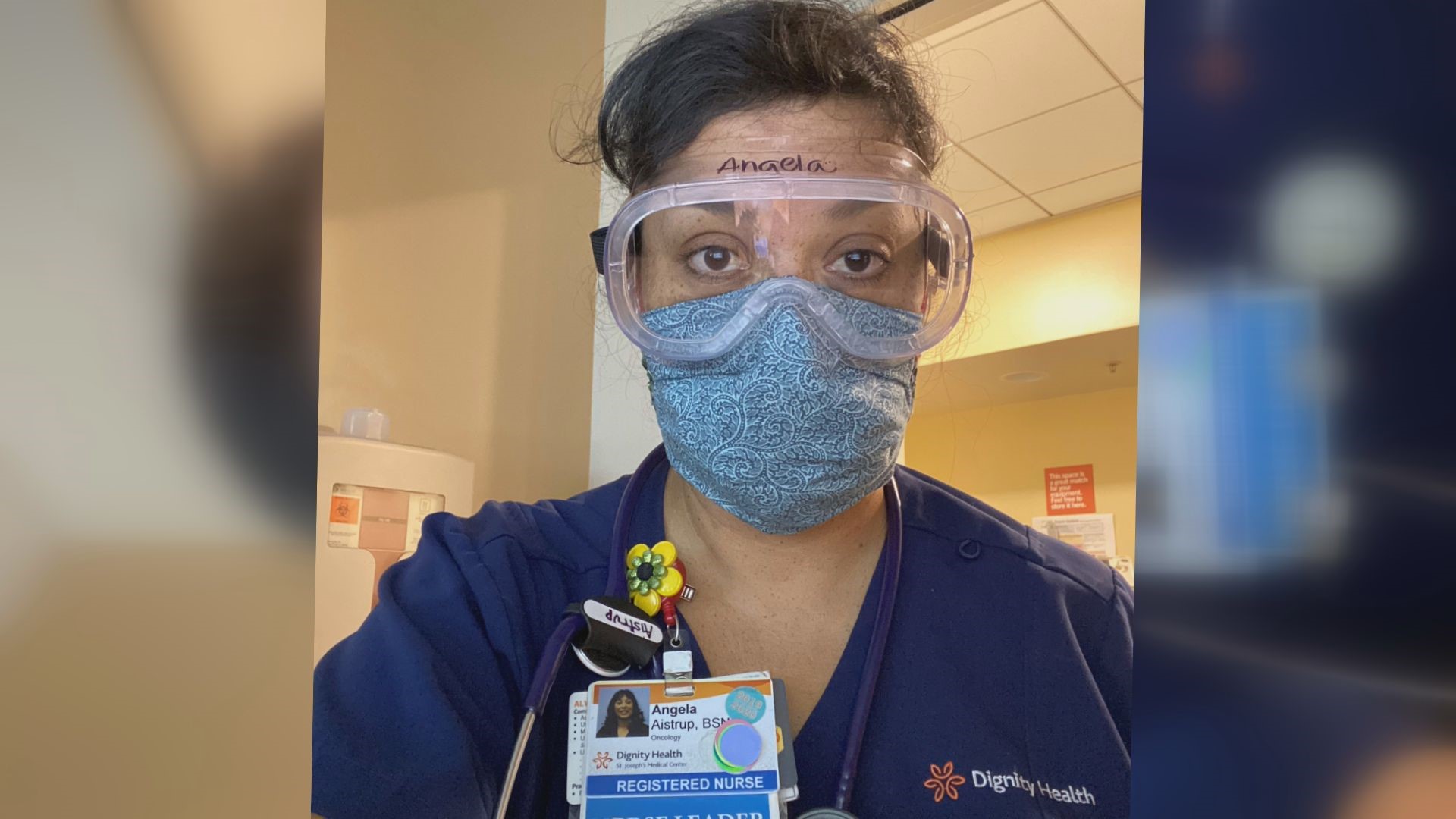 As a bedside nurse for cancer patients, Angela Gomez-Aistrup believes she contracted the coronavirus while on the e job at St. Joseph's Medical Center.