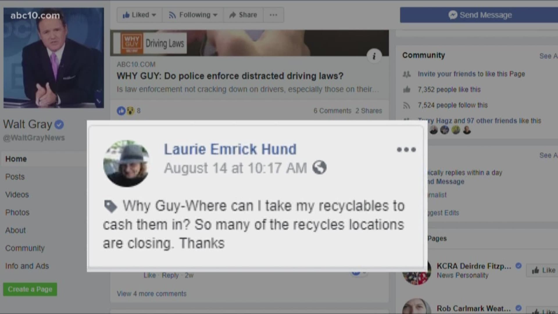Why Guy tackles recycling after Laurie asks for help finding a place she can take her recyclables to cash them in.