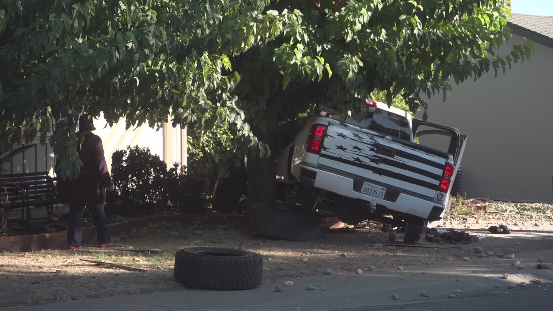 Officials began pursuing a vehicle traveling Northbound Highway 99 near Calvine Road, getting up to a 115mph chase before crashing into two Sacramento homes.