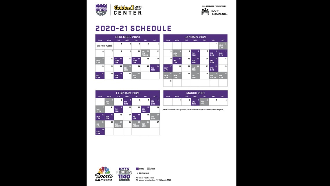Kings Schedule 2022 Sacramento Kings Release First Half Schedule In 20-21 Nba Season | Abc10.Com