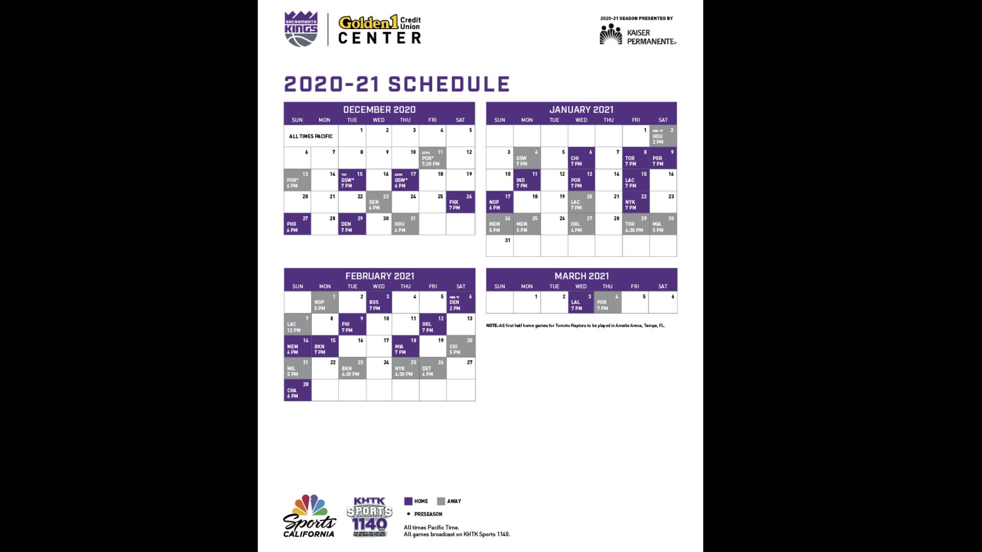 Sacramento Kings release first half schedule in 2021 NBA season