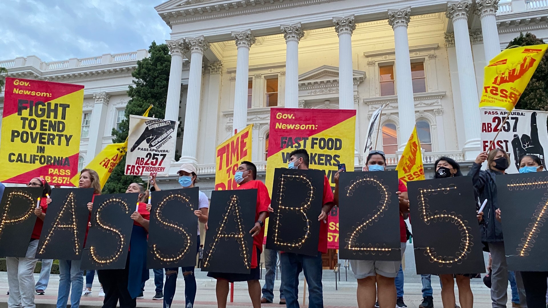 California fast food workers are rallying at the state Capitol for passage of a bill that could lead to a dramatic overhaul of industry standards.