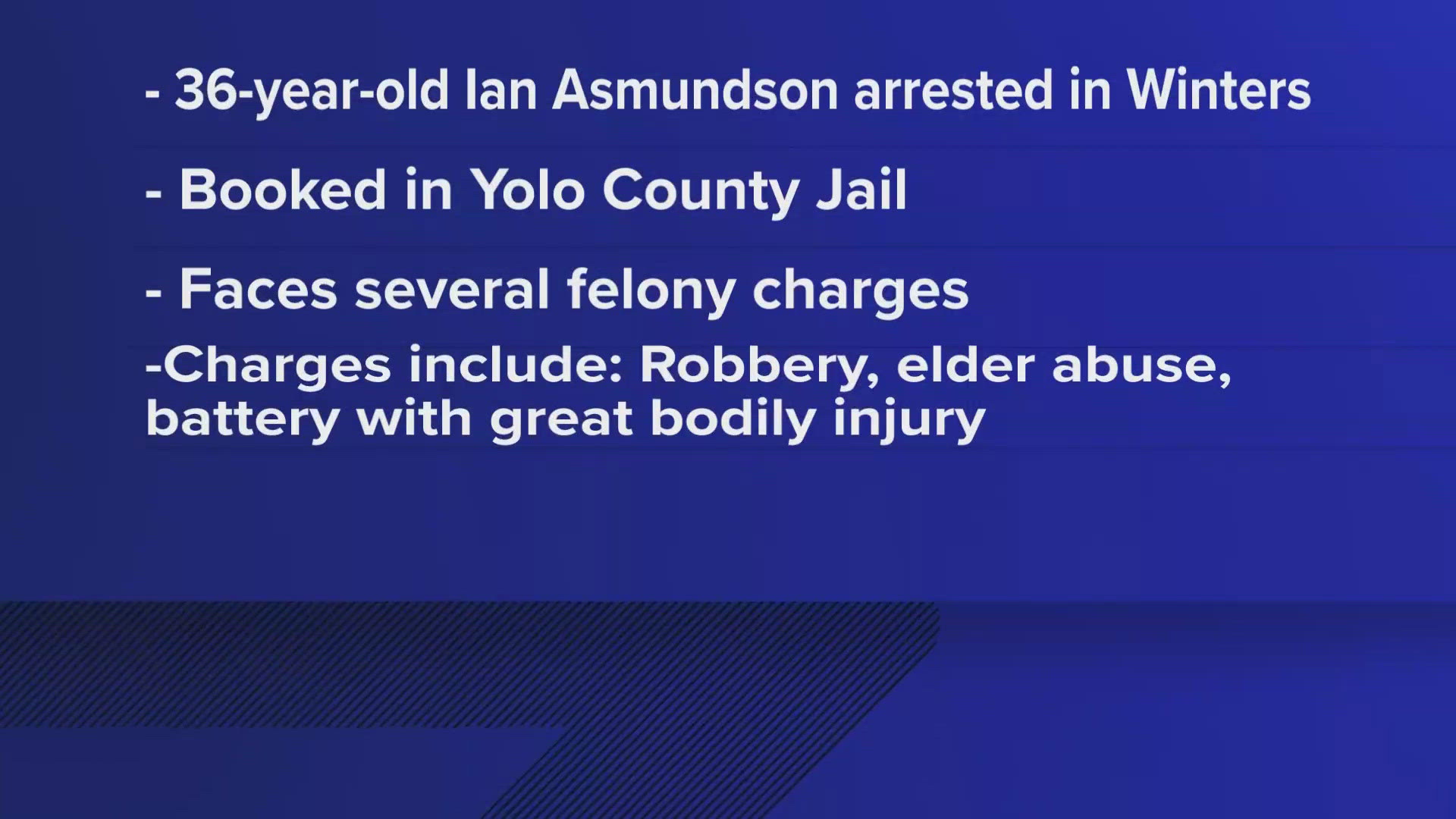 Ian Asmundson faces felony robbery, battery with great bodily injury and elder abuse charges.