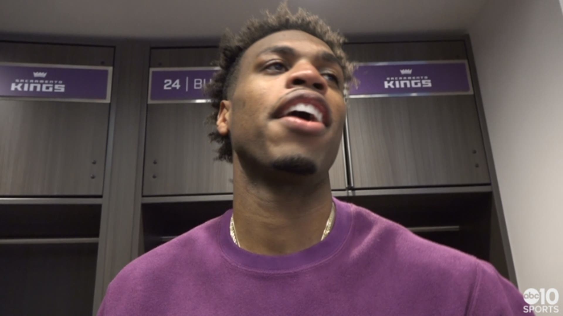 Kings guard Buddy Hield talks about the defensive mishap he made in the closing moments of Friday night's loss to the Golden State Warriors in Sacramento on Friday.