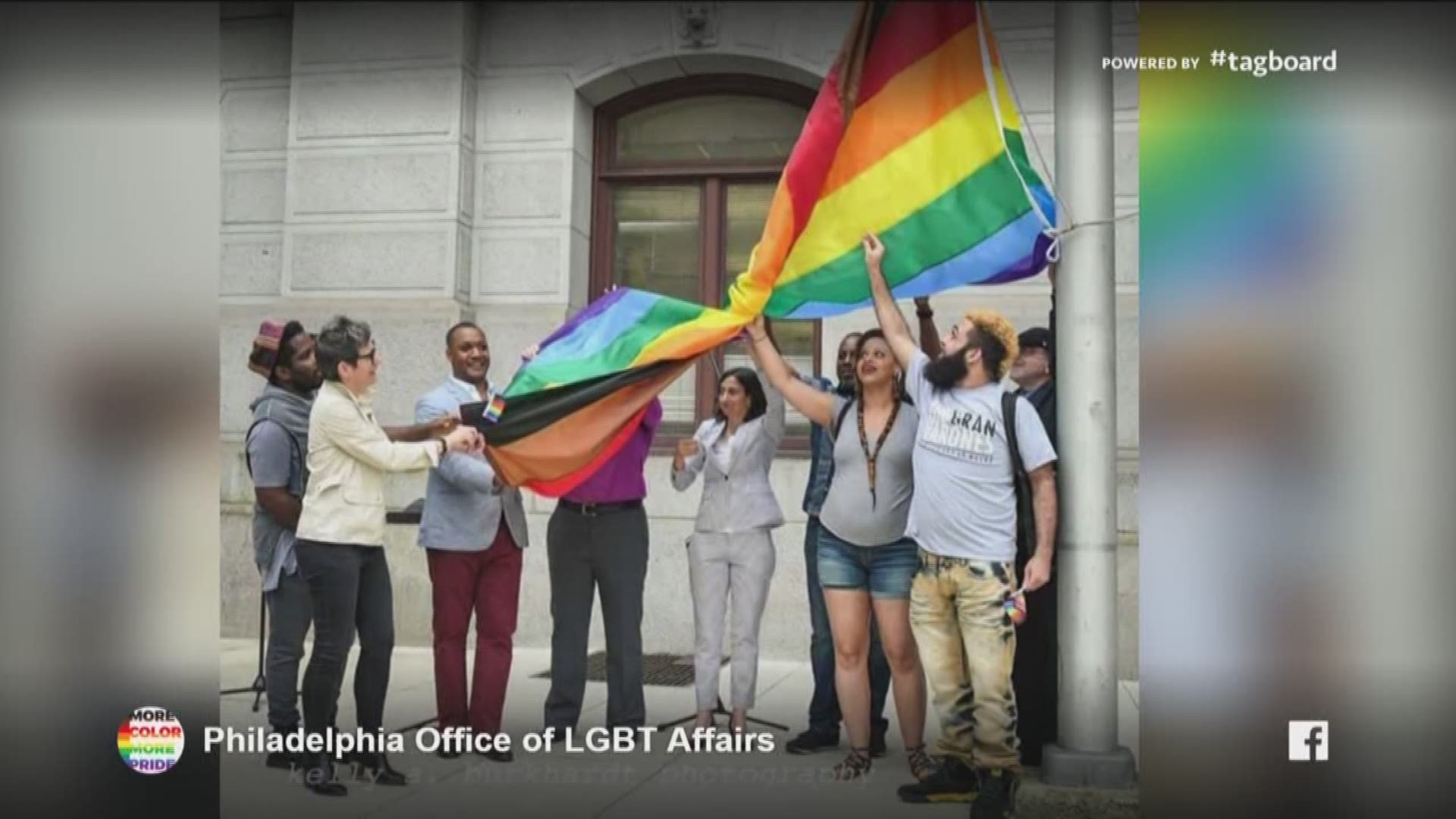 Two stripes were added to the rainbow Pride flag in Philadelphia to address what they believe is racial inequality in the gay community (June 23, 2017)