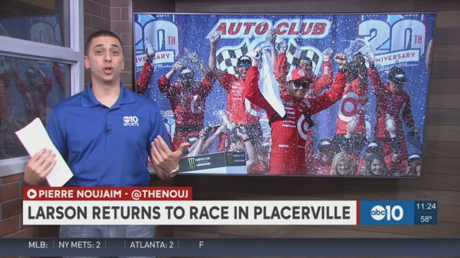 Elk Grove native Kyle Larson, the current NASCAR Cup points leader, participated in the World of Outlaws race in Placerville on Wednesday, fresh off his win last Sunday at Fontana in the Auto Club 400.