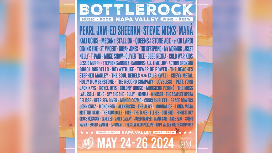 BottleRock 2024 lineup: Pearl Jam, Ed Sheeran, Stevie Nicks | abc10.com