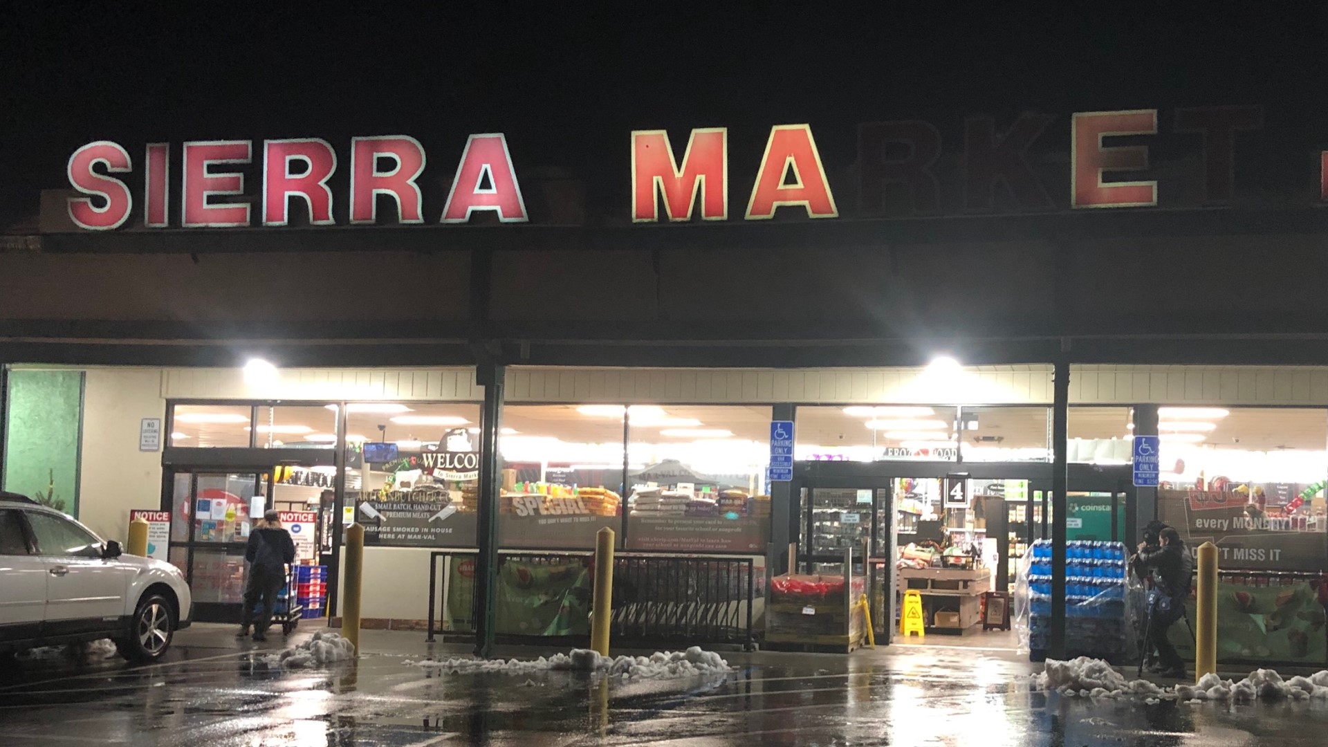 One of Mar-Val's Sierra Market's cashiers still arrived to work despite their car being crushed by a fallen oak tree.