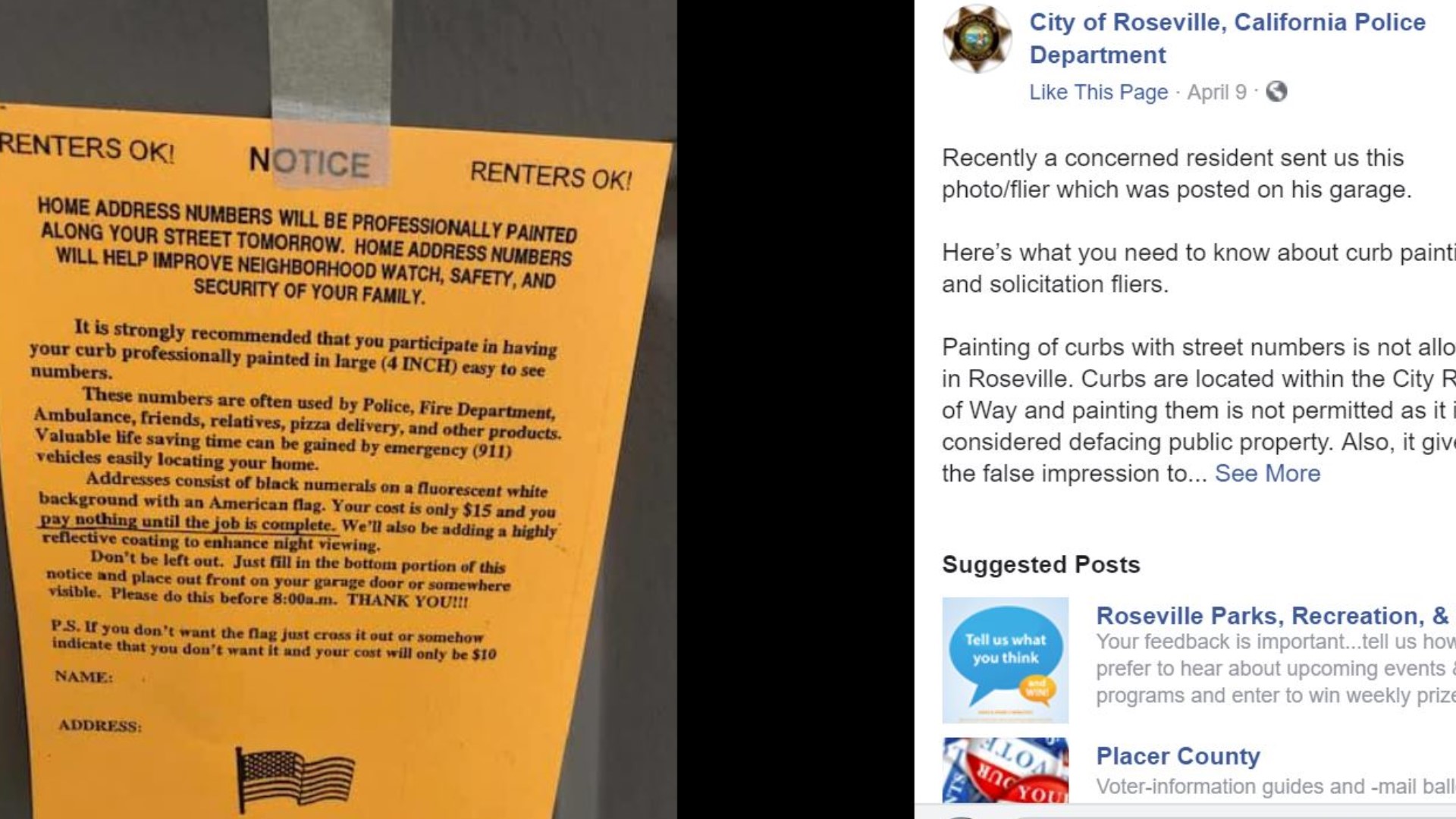 Roseville Police are warning people in the area about a curb painting flier.   Across the country, there have been stories of people distributing similar kinds of notices making it seem like homeowners need to comply.