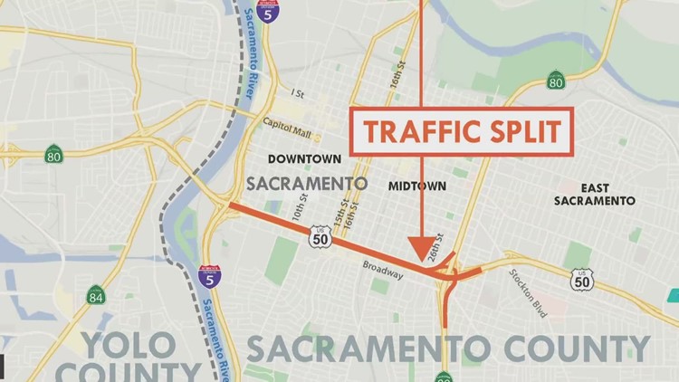Traffic lane shift for westbound Highway 50 in Sacramento starts Friday