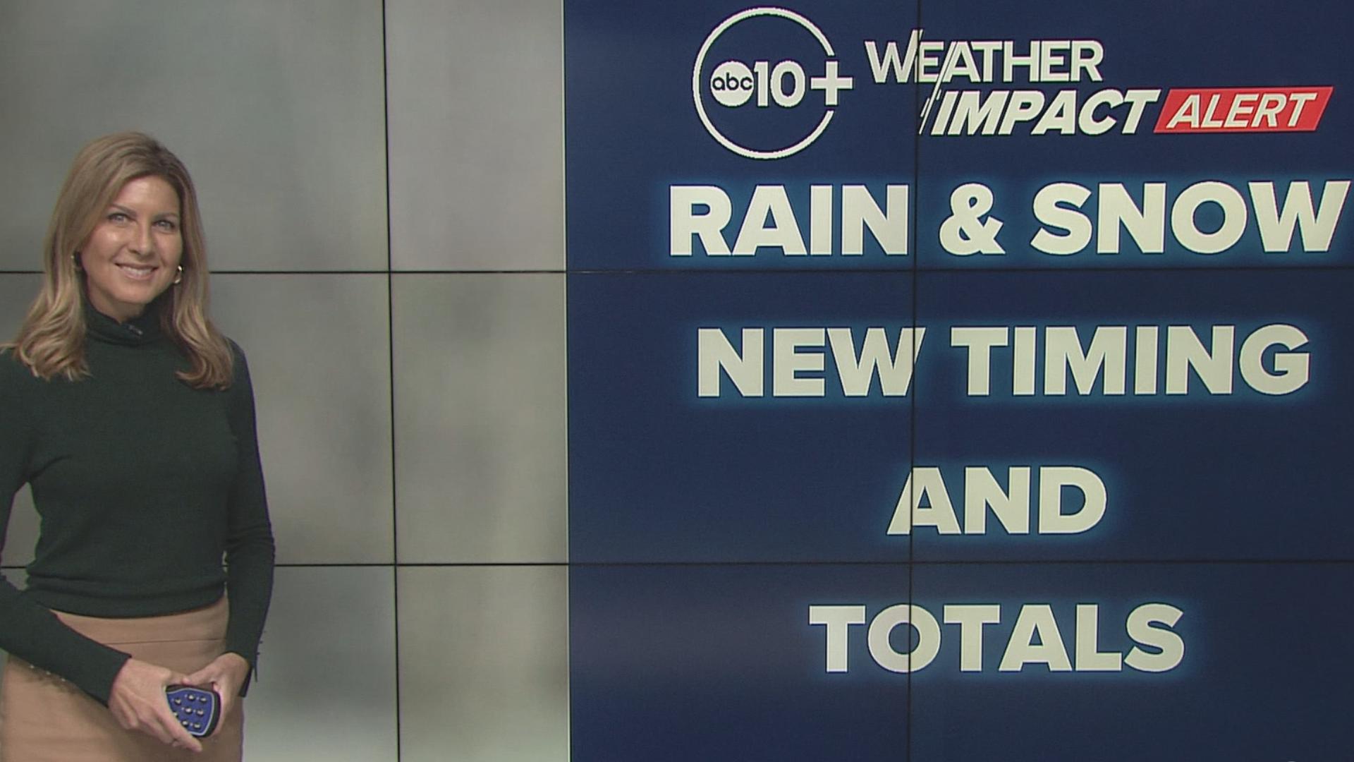 Chief Meteorologist Monica Woods breaks down the timing of rain and snow in the forecast for Northern California.