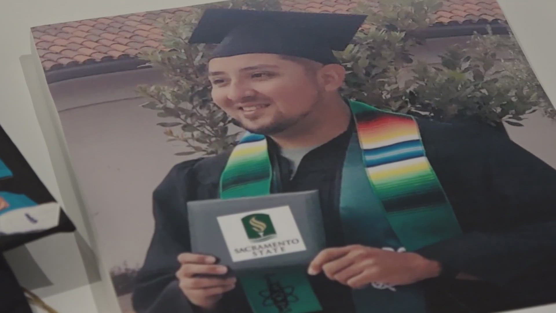 Janet Florez accepted a Posthumous degree for her 34-year-old son Gregorio who died due to a medical condition while watching a Sacramento Kings game last year.