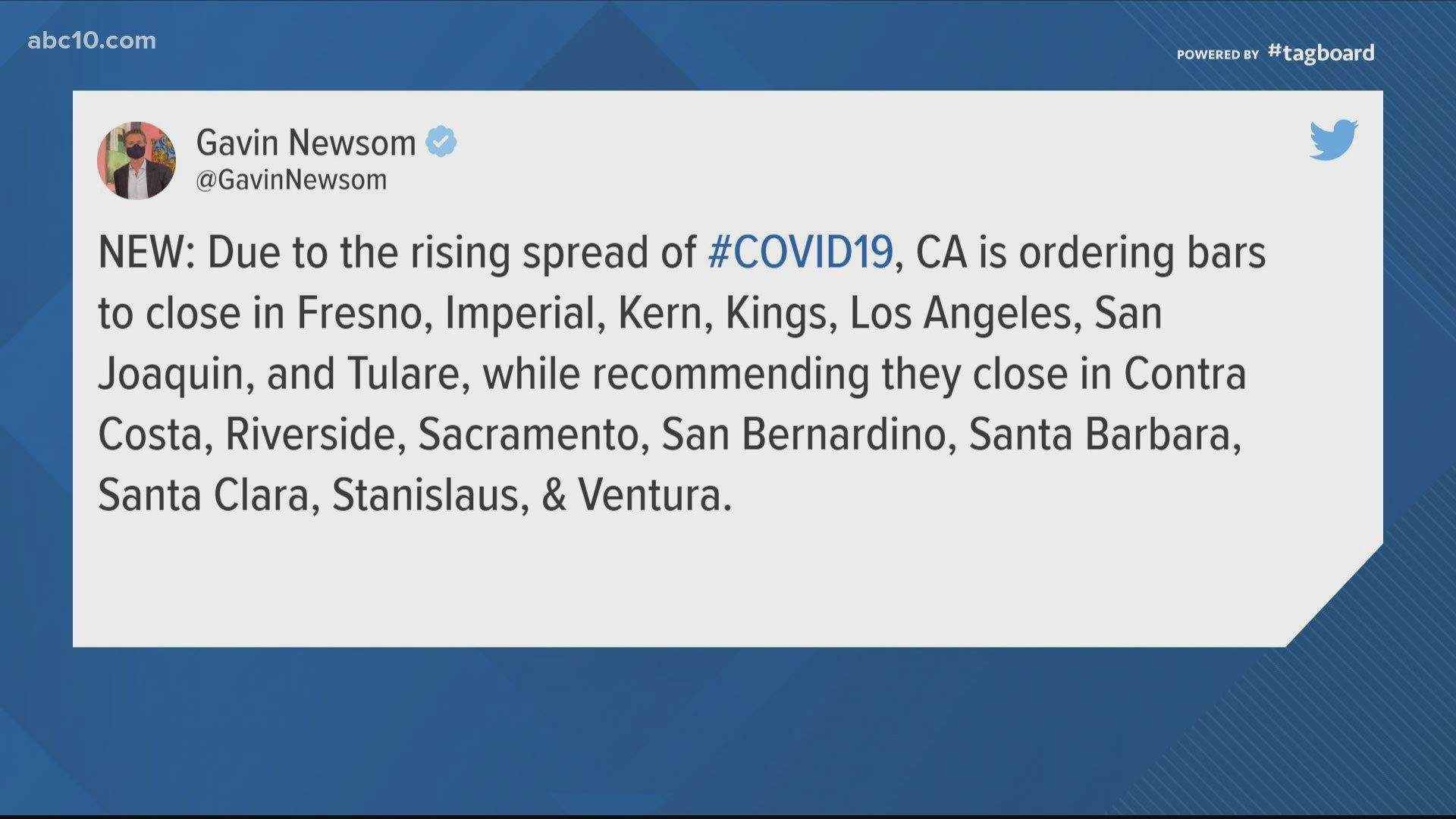 A surge in coronavirus cases in California counties caused action from the state. Governor Newsom called for bars to close in some counties like San Joaquin County.
