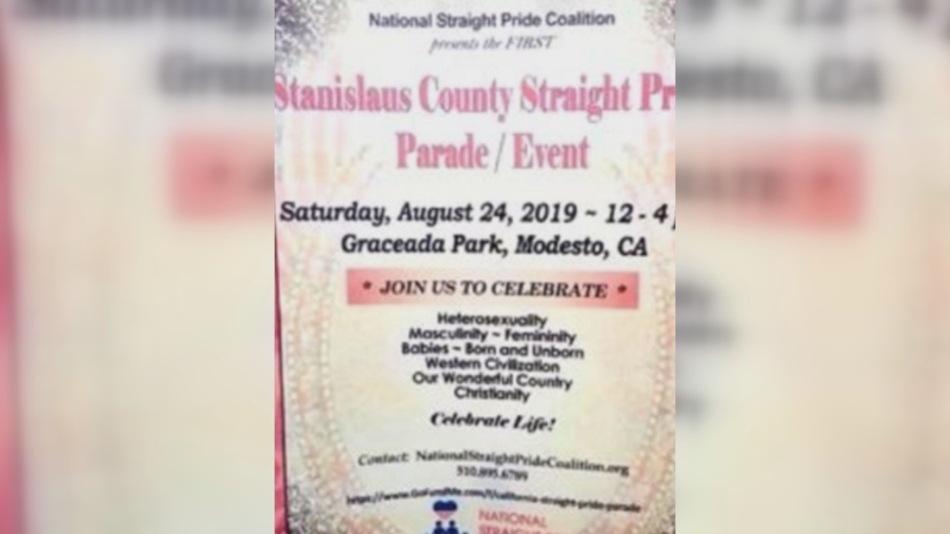 It's advertised on a flier as a celebration of "Heterosexuality, Masculinity, Femininity" and more. The National Straight Pride Coalition has submitted a permit billed as a "picnic" and "cultural celebration" scheduled for August 24.
