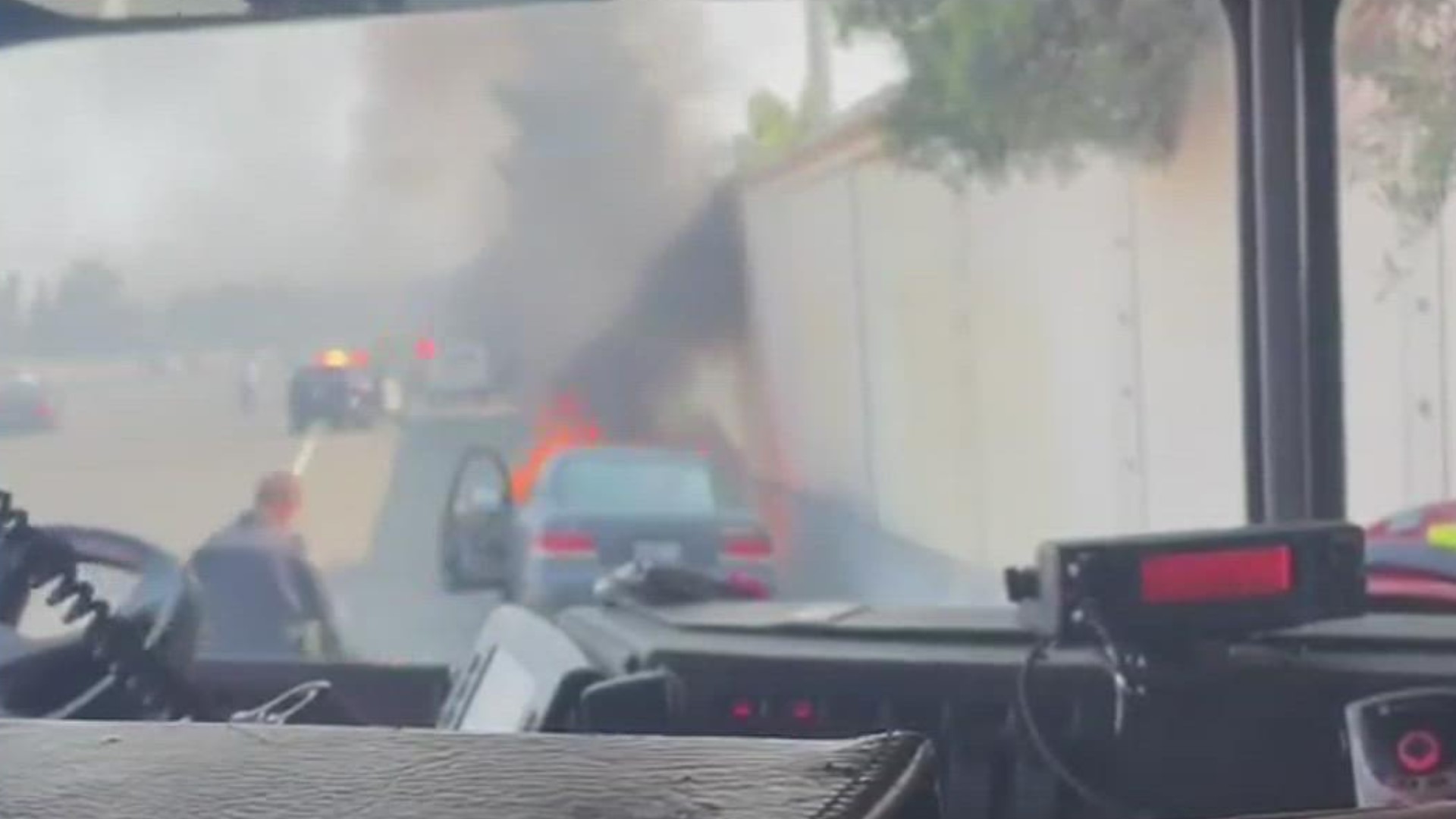 A San Jose police officer saved a man from a burning car.