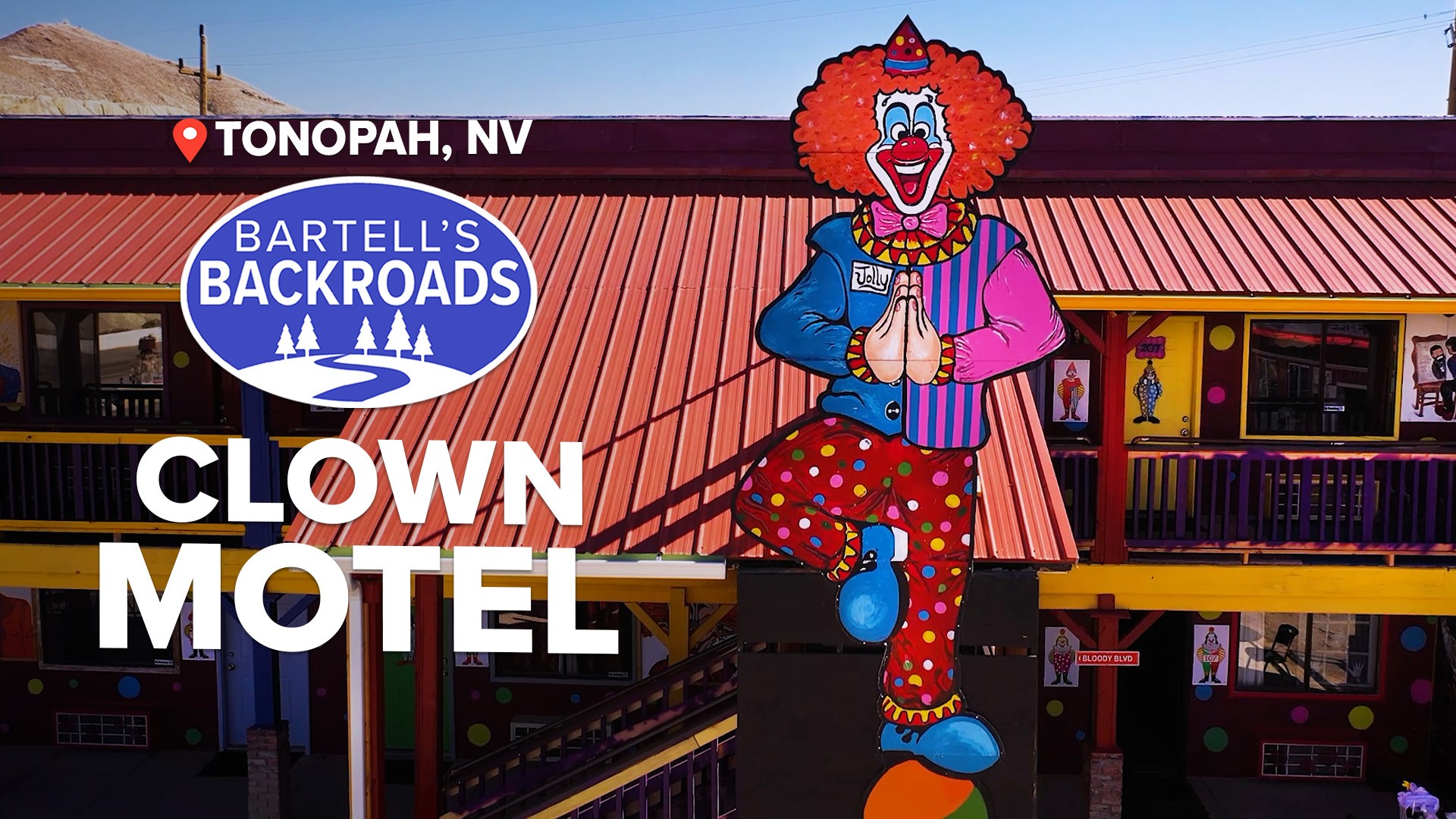 A clown themed motel that prides itself on scaring its guests. Amenities include a cemetery next door!