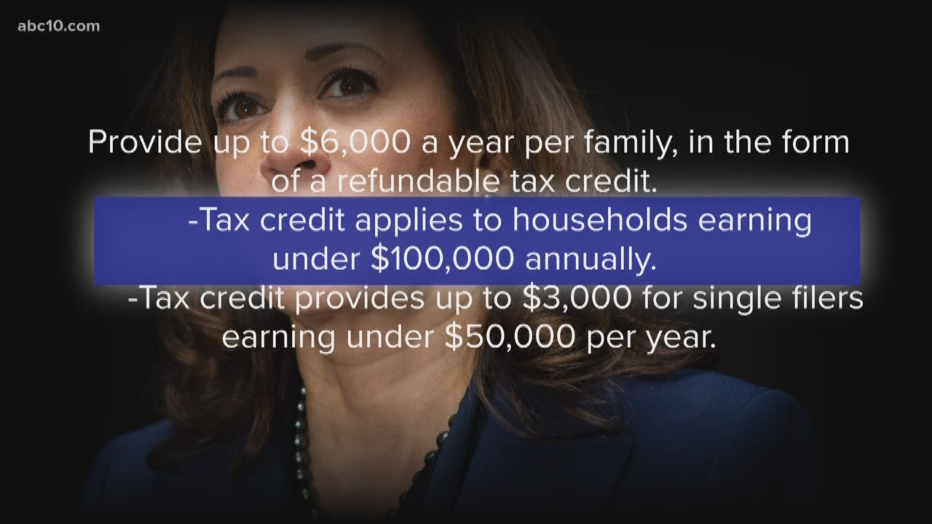 A sweeping tax plan that would provide up to $6,000 per year for middle and working-class families was proposed, Thursday, by Democratic California Senator Kamala Harris.