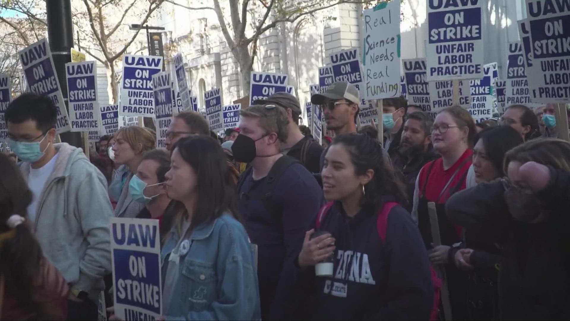 Hundreds of University of California academic workers marched in Sacramento, demanding better wages and working conditions.