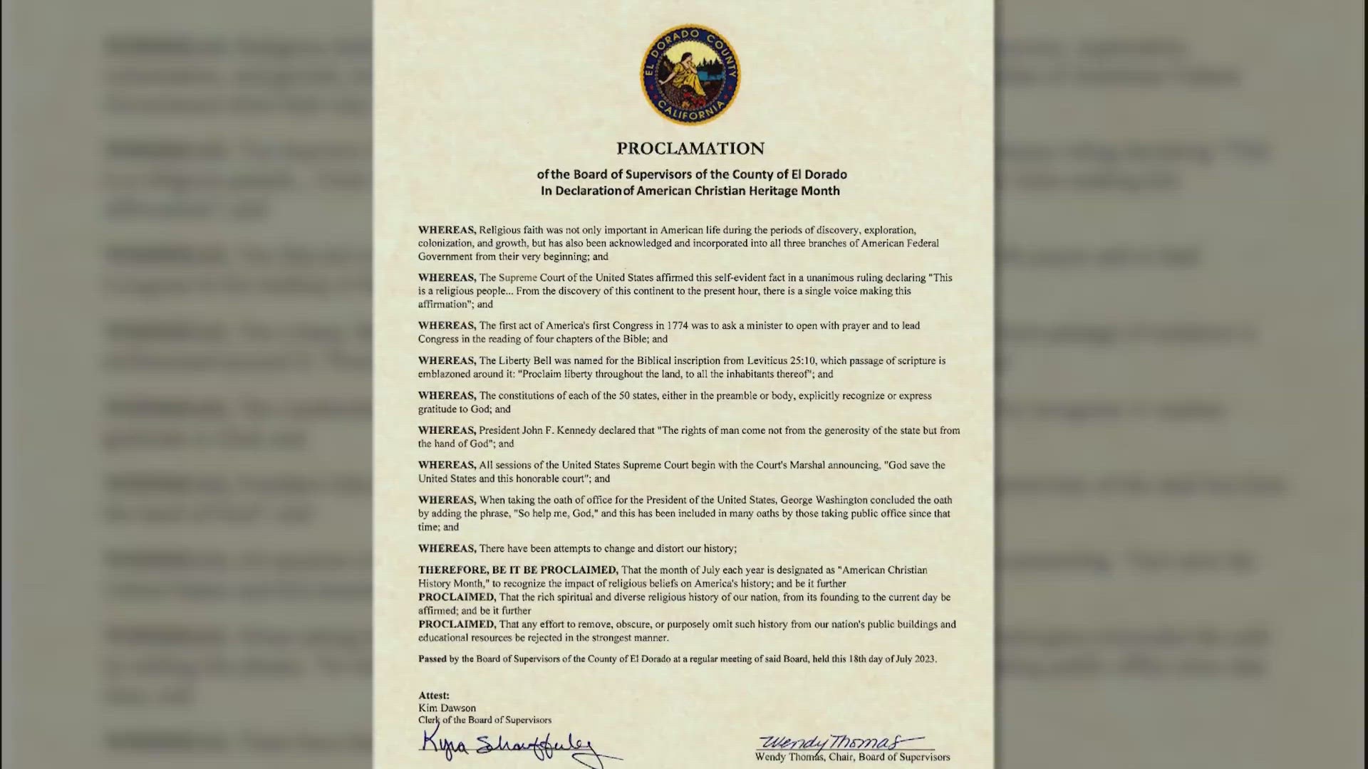 The El Dorado County Board of Supervisors recently voted to add a new heritage month to the calendar — American Christian Heritage Month.