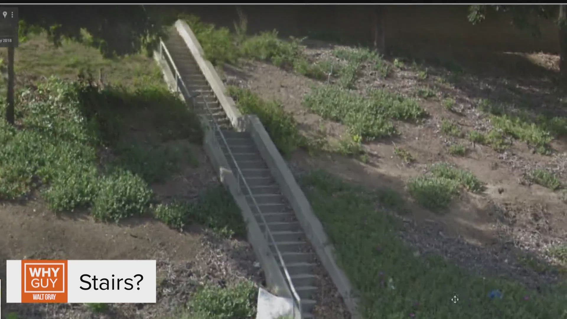 Why are there stairs along Highway 4 in Stockton?