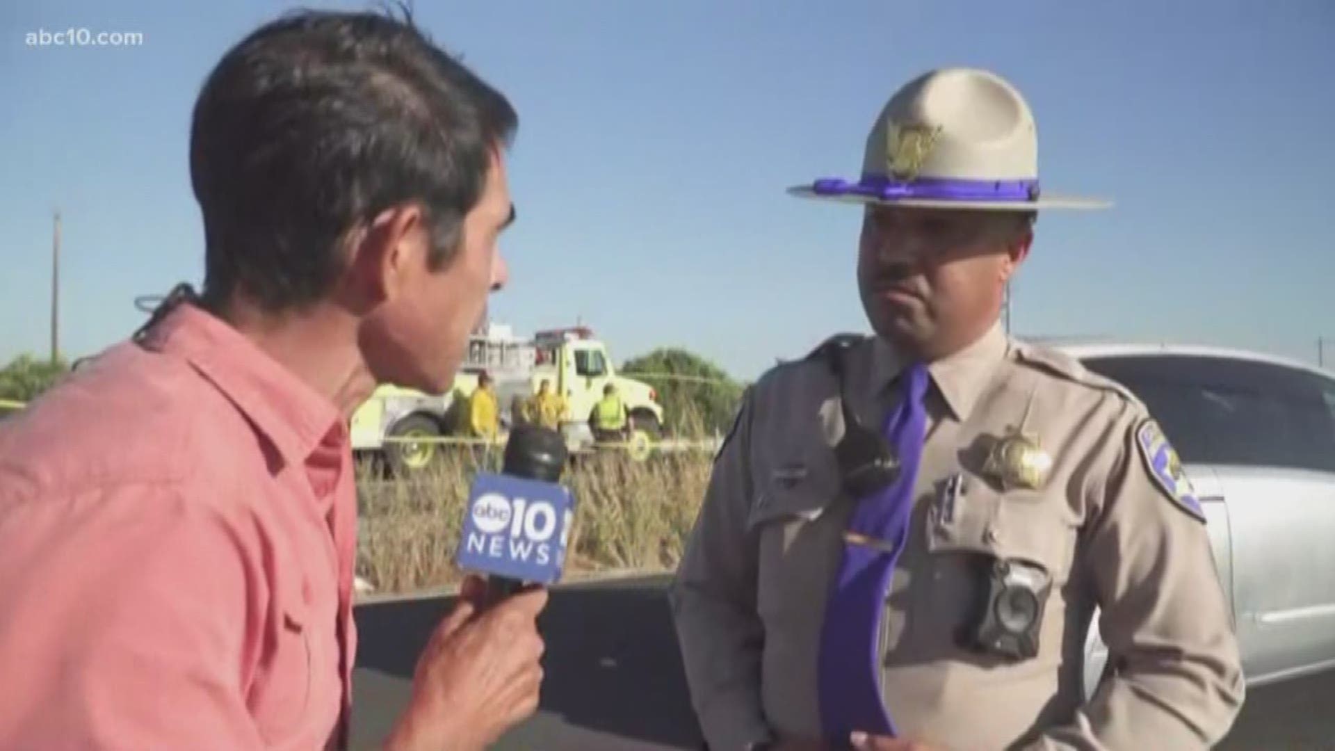 CHP Officer Ruben Jones discusses the death of a skydiver on Highway 99 near Lodi.