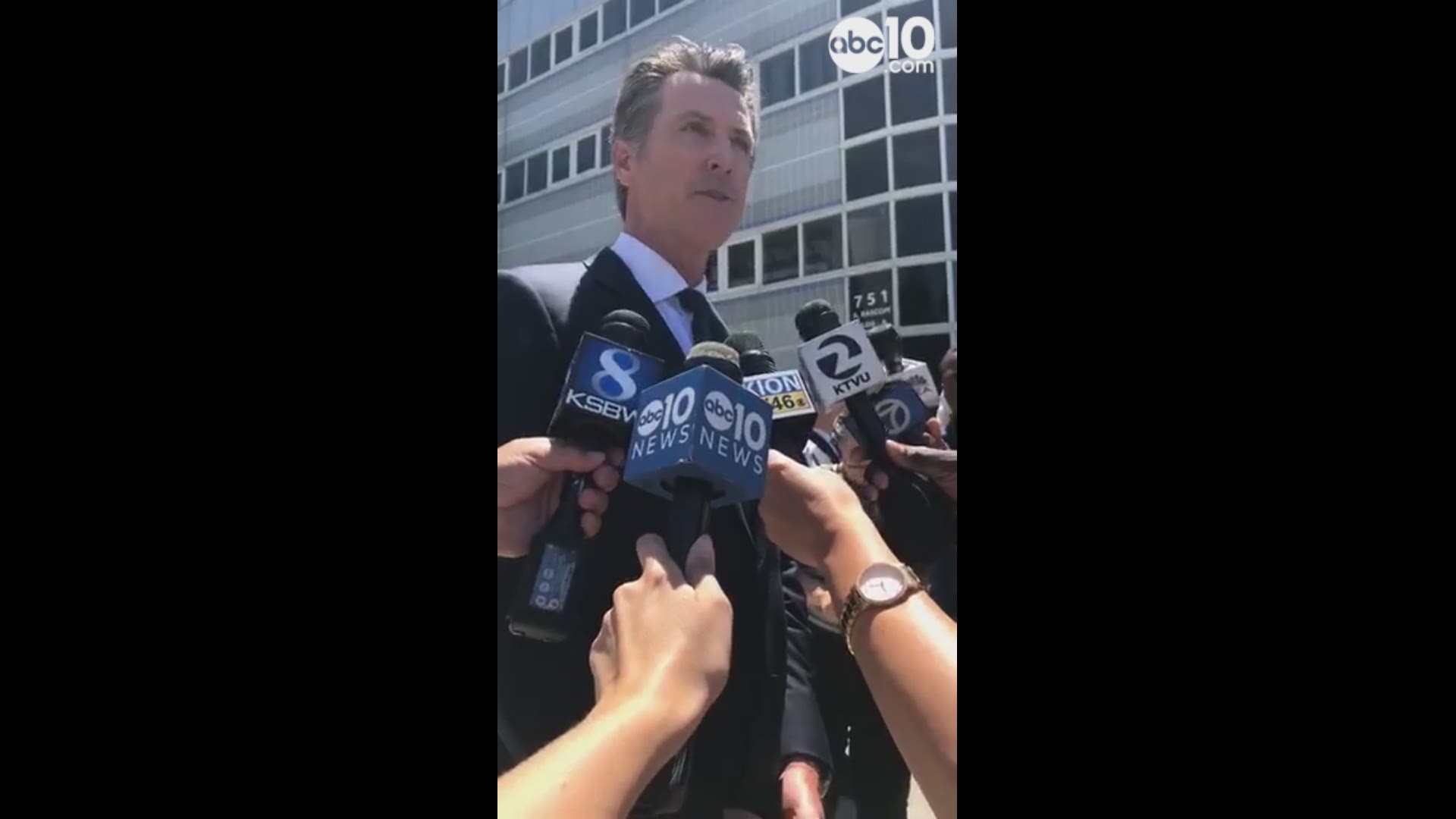 California Governor Gavin Newsom gave an update on the Gilroy Garlic Festival shooting while visiting victims at the Santa Clara Valley Medical Center. The Governor also talked about guns and hate crimes.