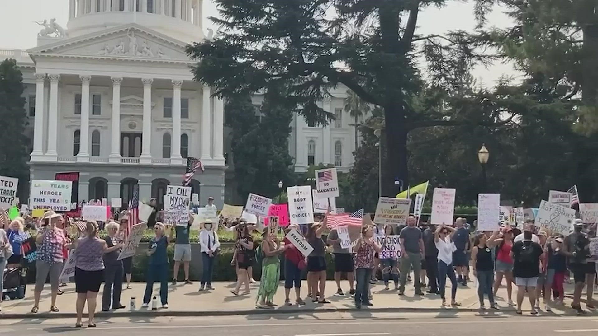 Healthcare workers and other supporters were at the California Capitol protesting the vaccine mandate.
