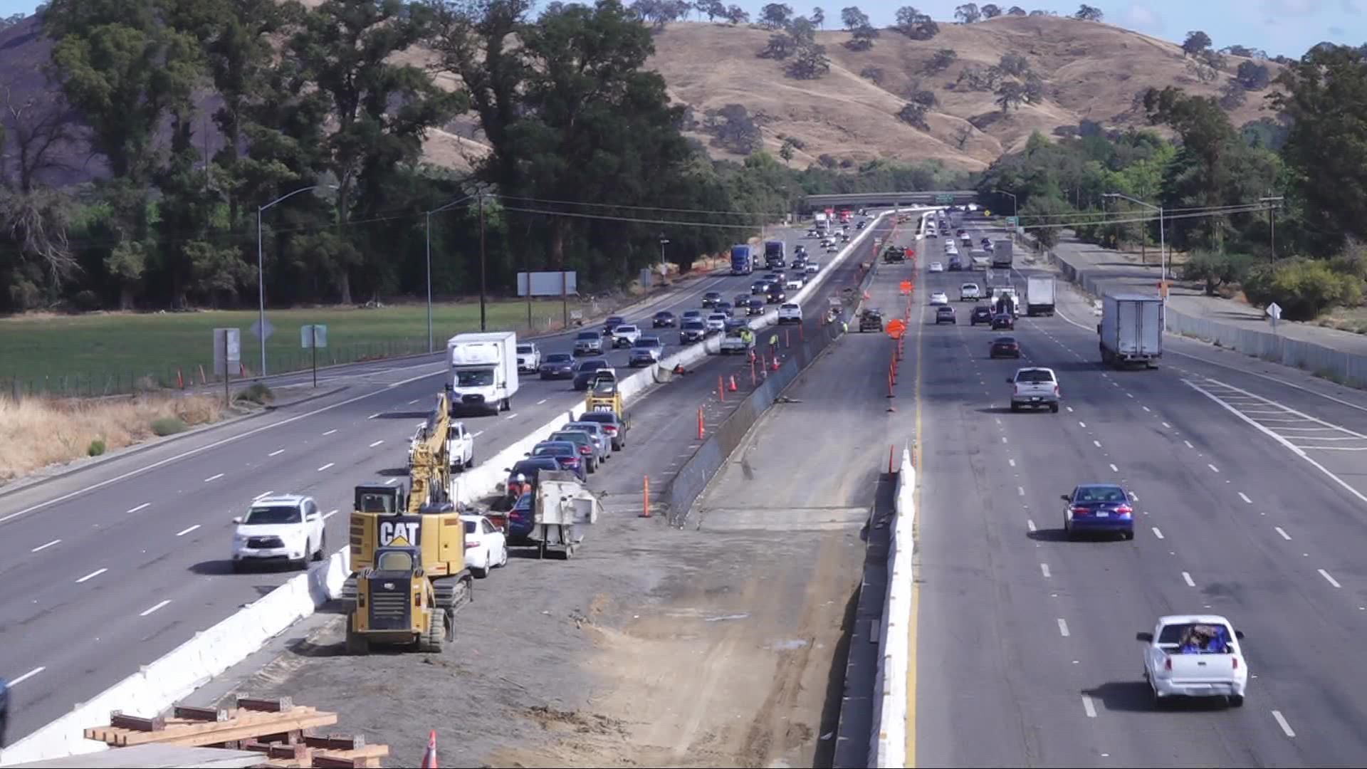 The three-year project will result in two new 18-mile express lanes, one eastbound and one westbound, through central Solano County.