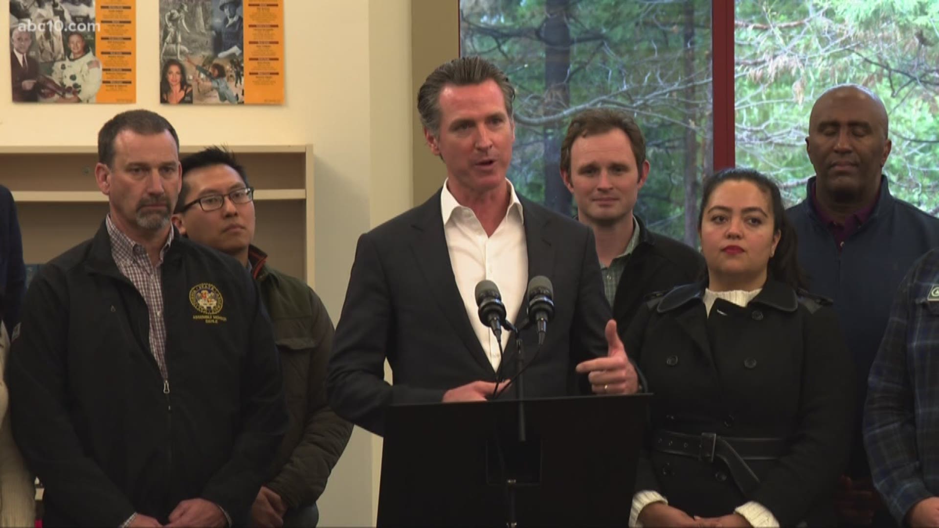One day after signing a bill that would provide $10 million in funding for wildfire recovery, Gov. Gavin Newsom, along with elected officials from across California, visited communities in Butte County devastated by wildfires.