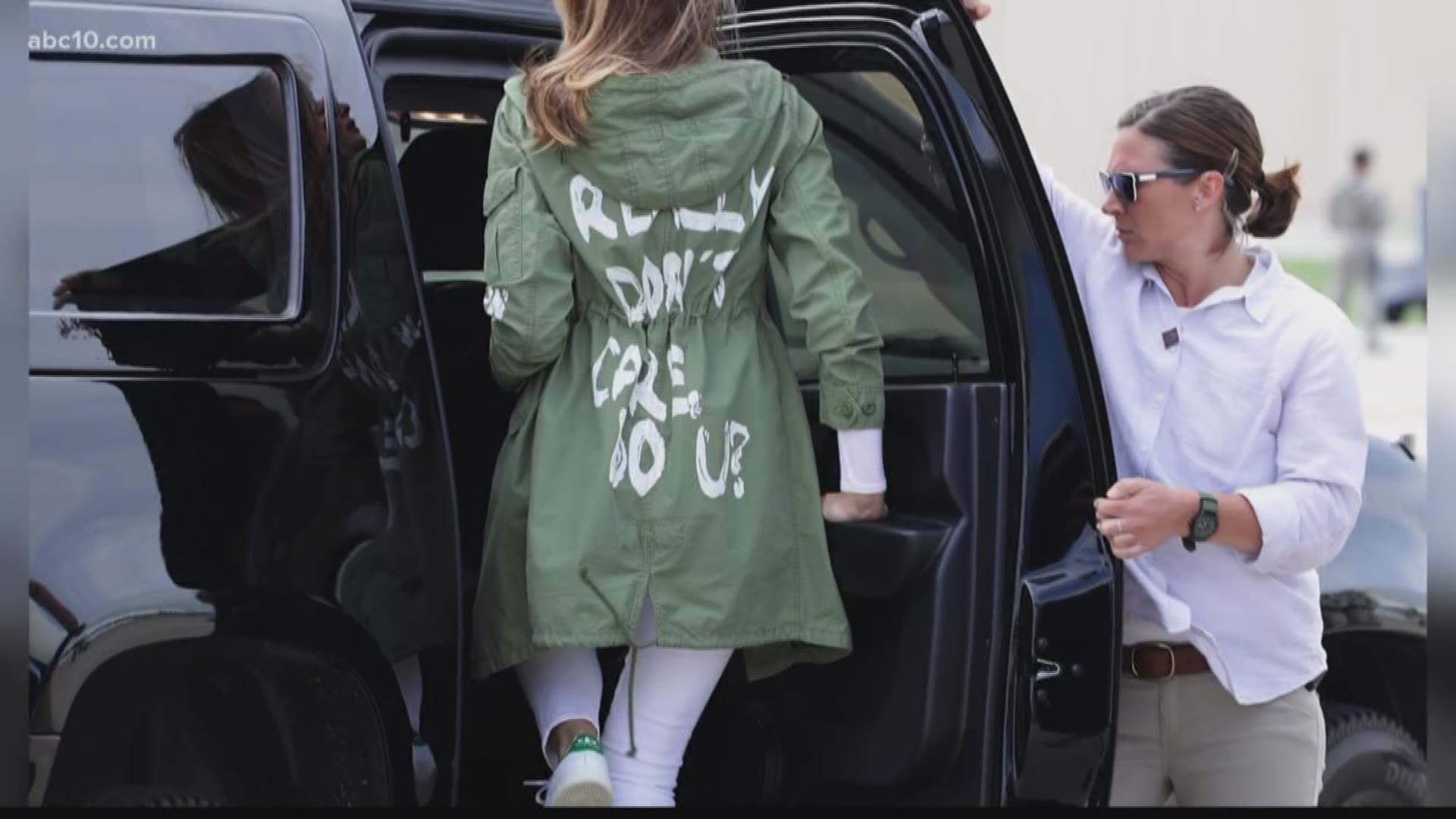 First Lady Melania Trump is catching some flack for wearing a jacket with the words "I don't really care" as she headed to visit children's detention centers.