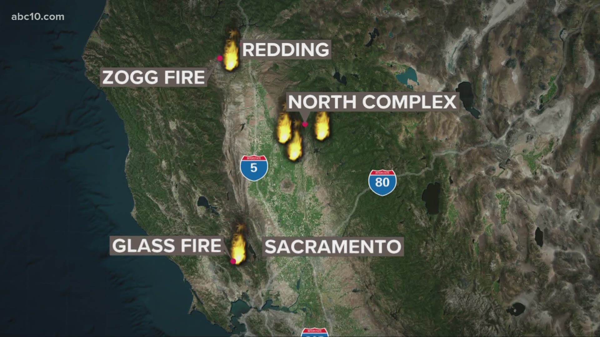Get the latest information on wildfires burning in California, including the Glass and Zogg Fire.