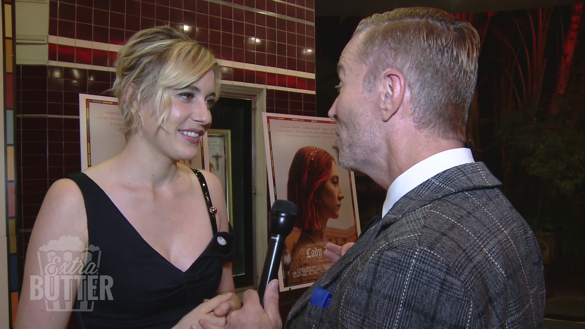 Greta Gerwig held her premiere for "Lady Bird" in Sacramento at The Tower Theater, where she talked to Mark about her film. (Travel and accommodation costs paid by A24 and Focus Features)