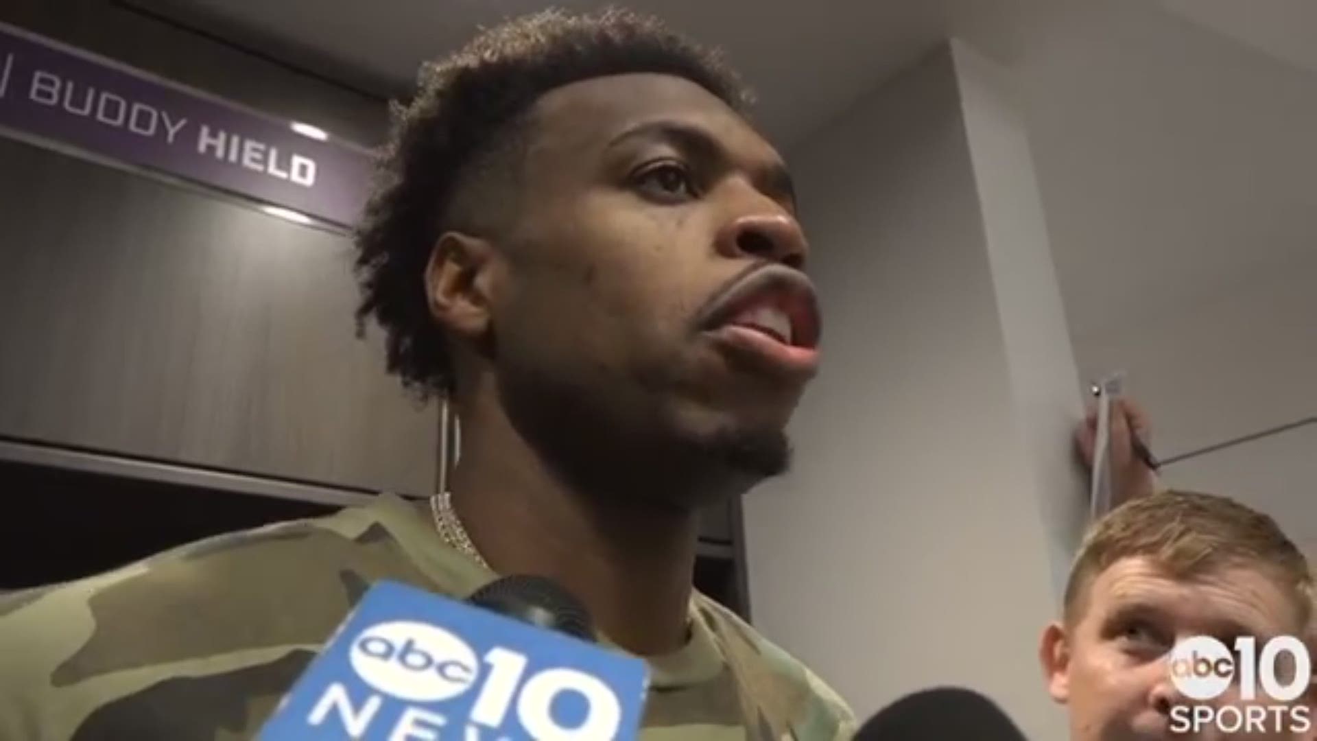 Kings guard Buddy Hield talks about setting a new franchise record for made three-pointers in a season, passing Peja Stojakovic's old mark of 240. He describes the season he's experienced, how much Peja, who is Sacramento's assistant general manager, has helped him grow, and what the ovation was like from the home fans.