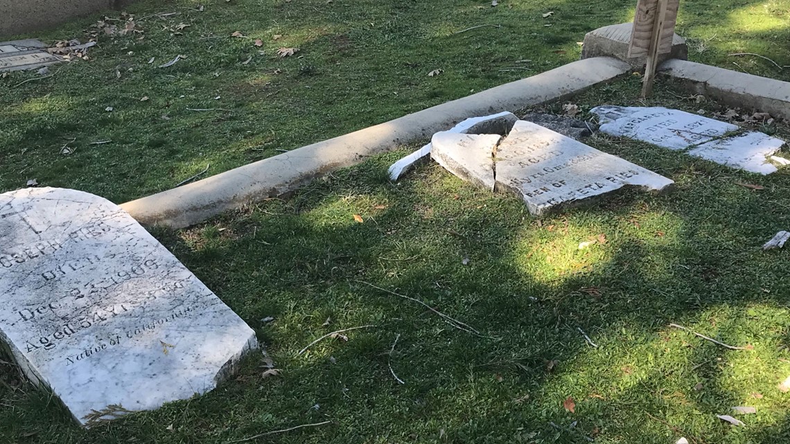 Headstones at Placerville Union Cemetery are deteriorating
