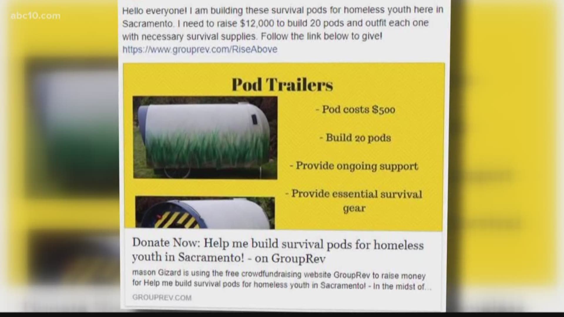 A Sacramento man is on a mission to build 20 of portable, lightweight sleeping pods for young adults in Sacramento who are experiencing homelessness, ahead of the cold overnight weather of winter.