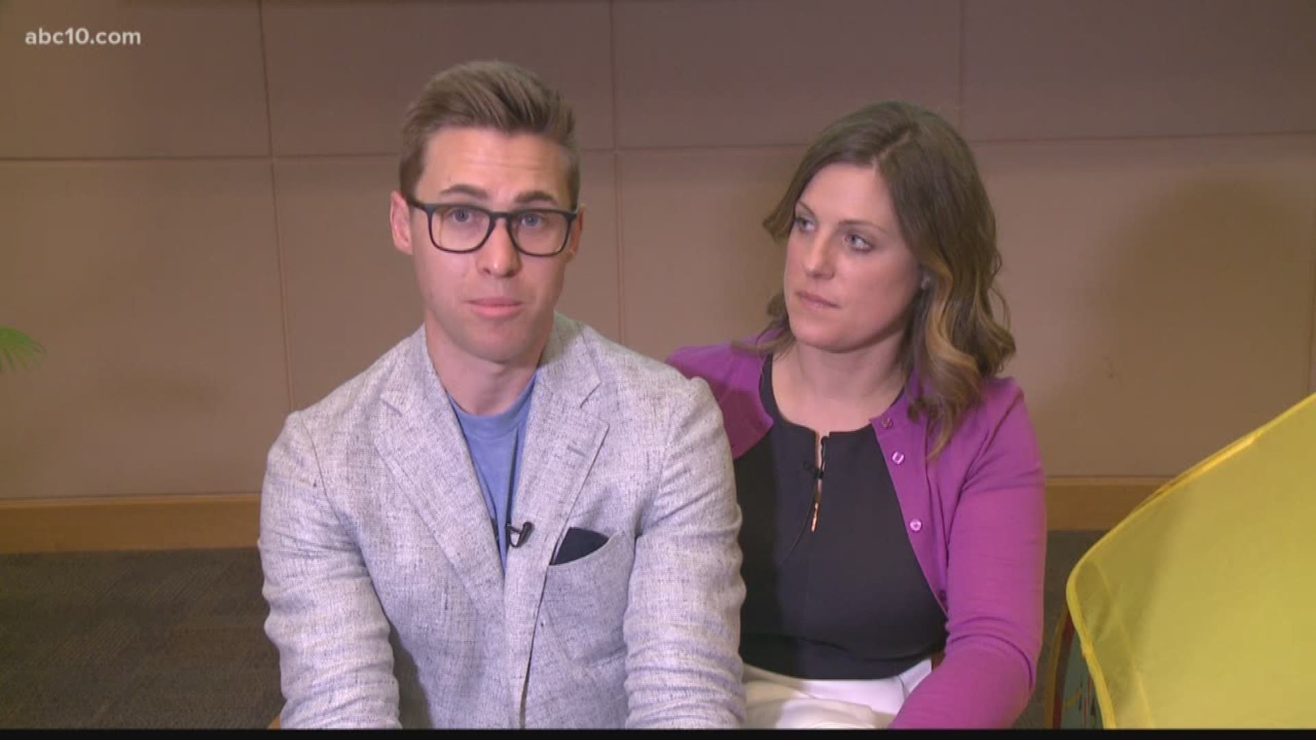 Jessica Kensky and Patrick Downes, a couple injured in the 2013 Boston Marathon bombing, were at the Shriners Hospital in Sacramento. (April 23, 2018)