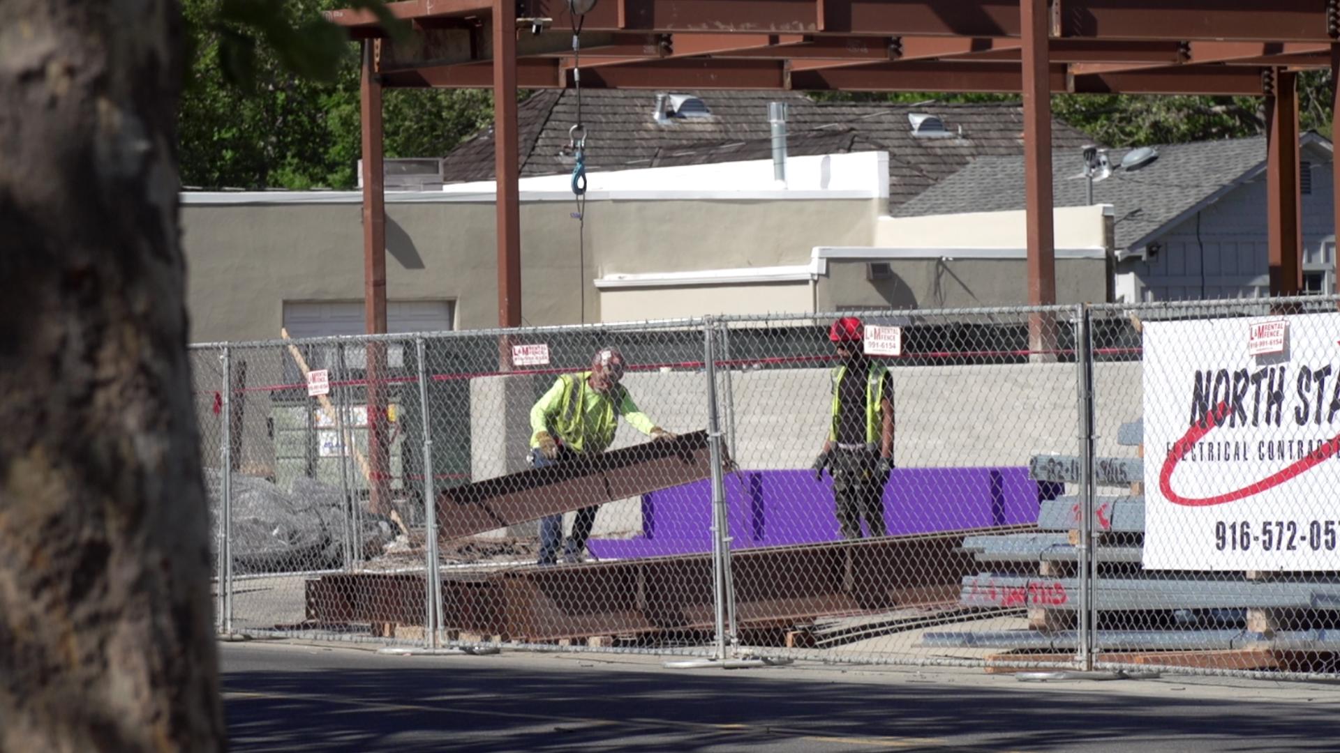 A structural beam, reminiscent of the Sacramento Kings’ victory beacon, will be installed at the “Channel 24” building under construction at 24th and R streets.