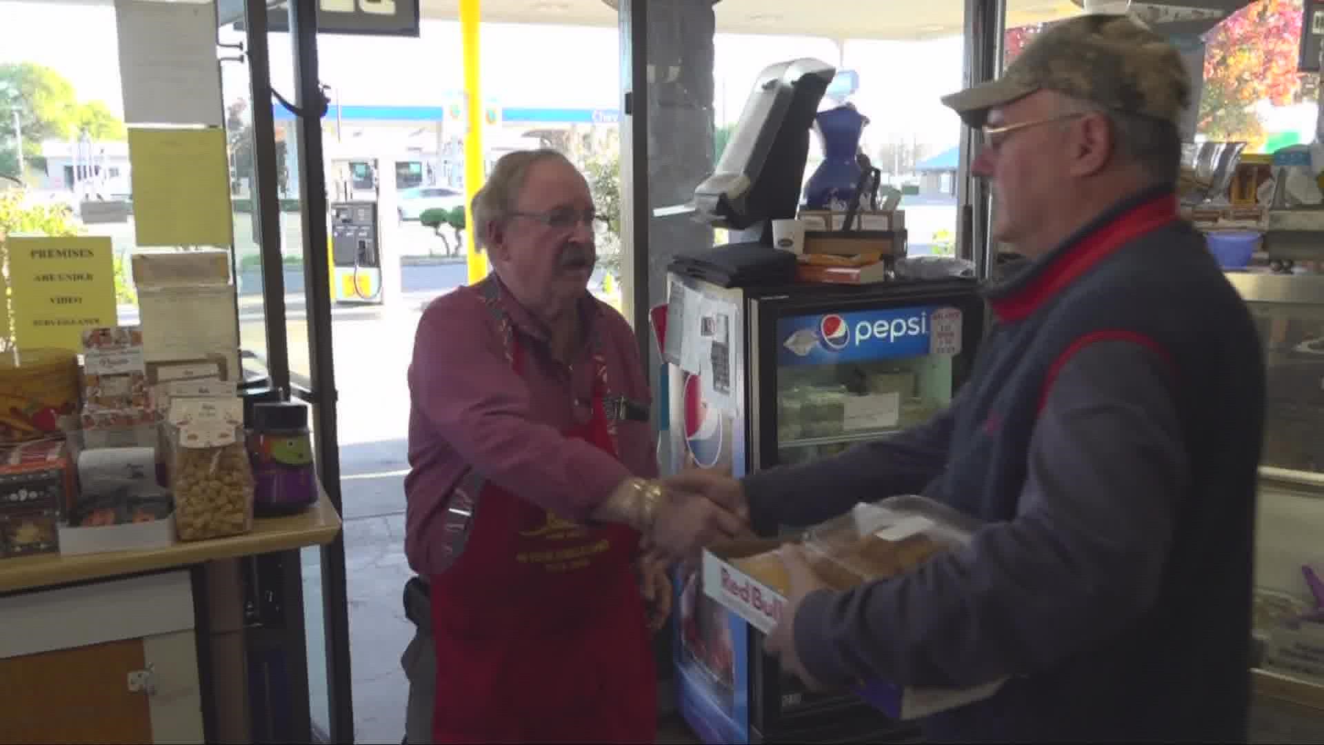 Ernie's General Store owner Ernest Giannecchini said his store known for lucky Lottery winners will be helping his customers with gas prices this Thanksgiving.