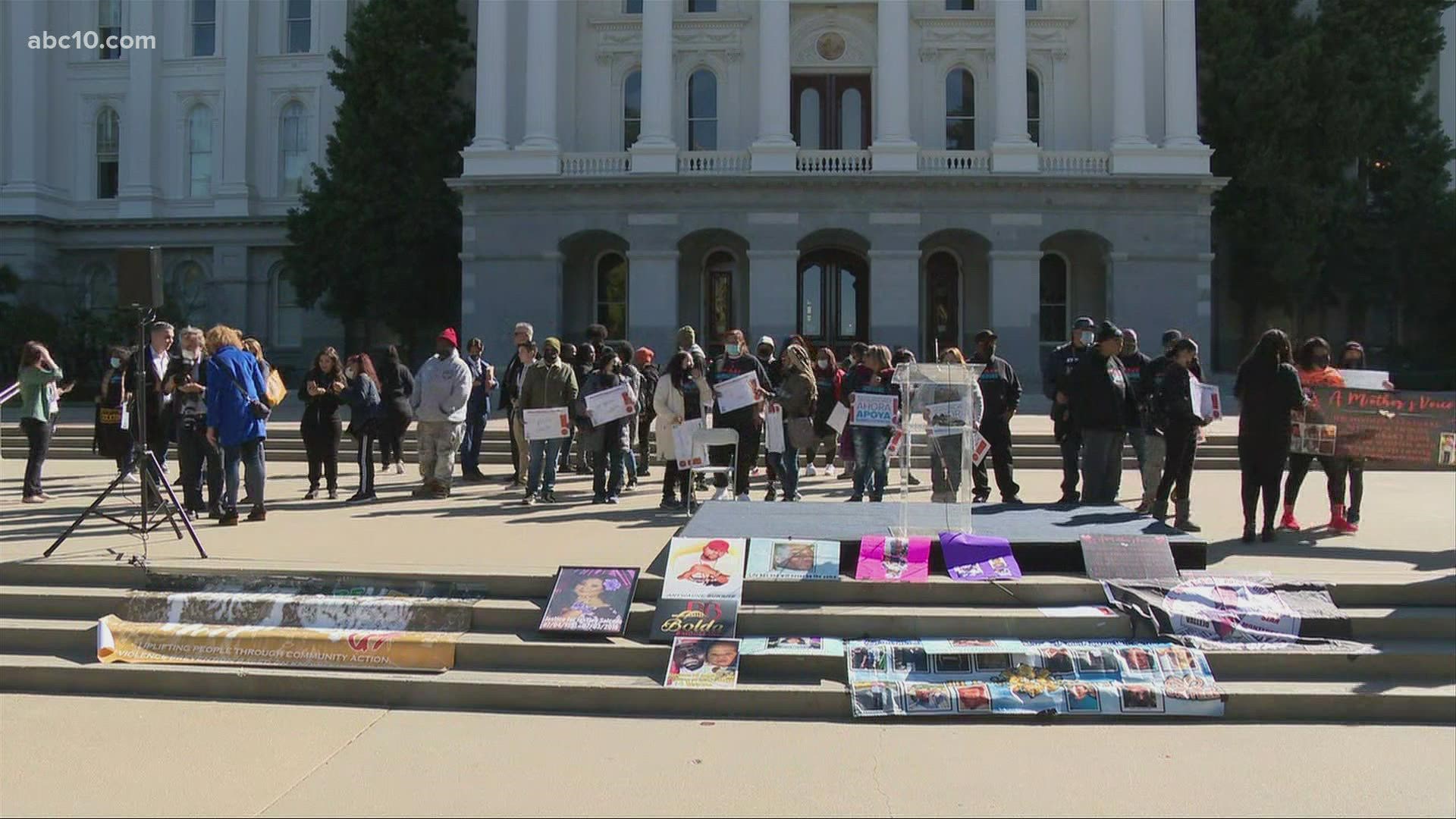 Flanked by California Attorney General Rob Bonta, advocates of violence survivors and prevention organizations demanded more support for trauma victims.