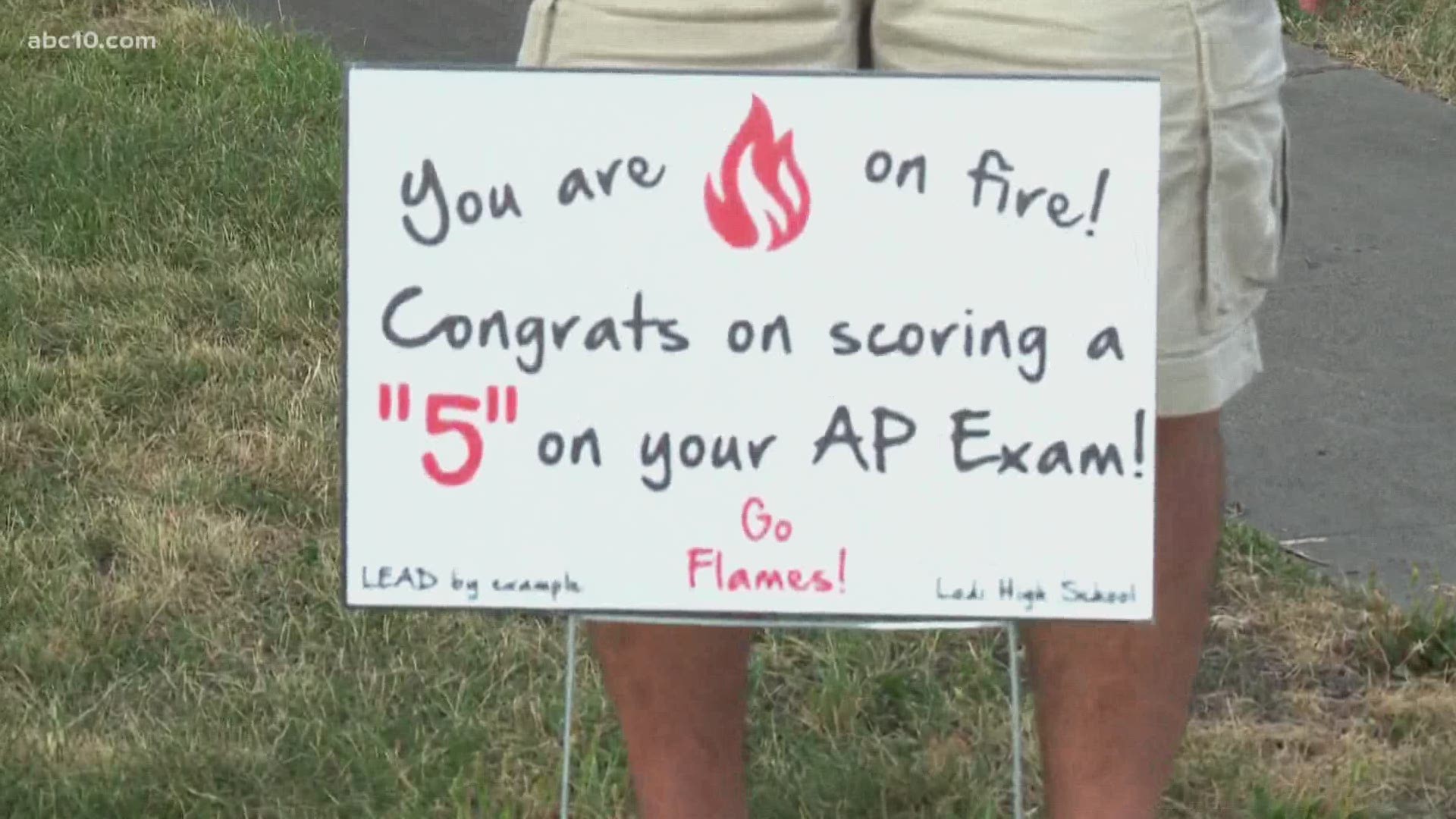 Lodi teachers delivered special lawn signs to students who scored a 5 on their AP exams.