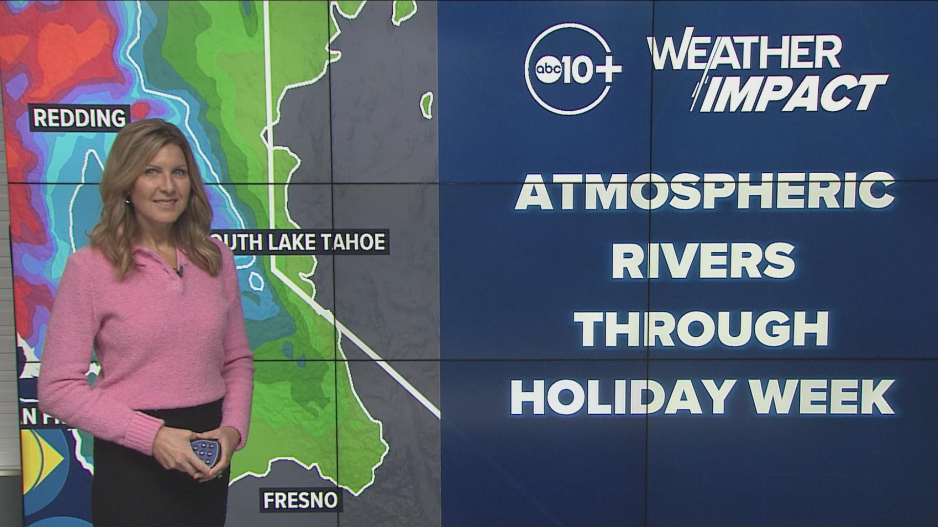 Light rain and snow to start the week but more atmospheric rivers ahead into Christmas week.