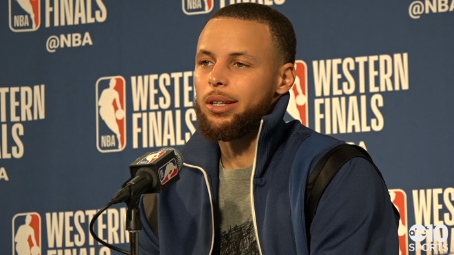Warriors stars Stephen Curry (left) and Kevin Durant (right) talks about Tuesday's 95-92 loss at home to the Rockets in Game 4 of the Western Conference Finals and heading to Houston with the series tied 2-2.