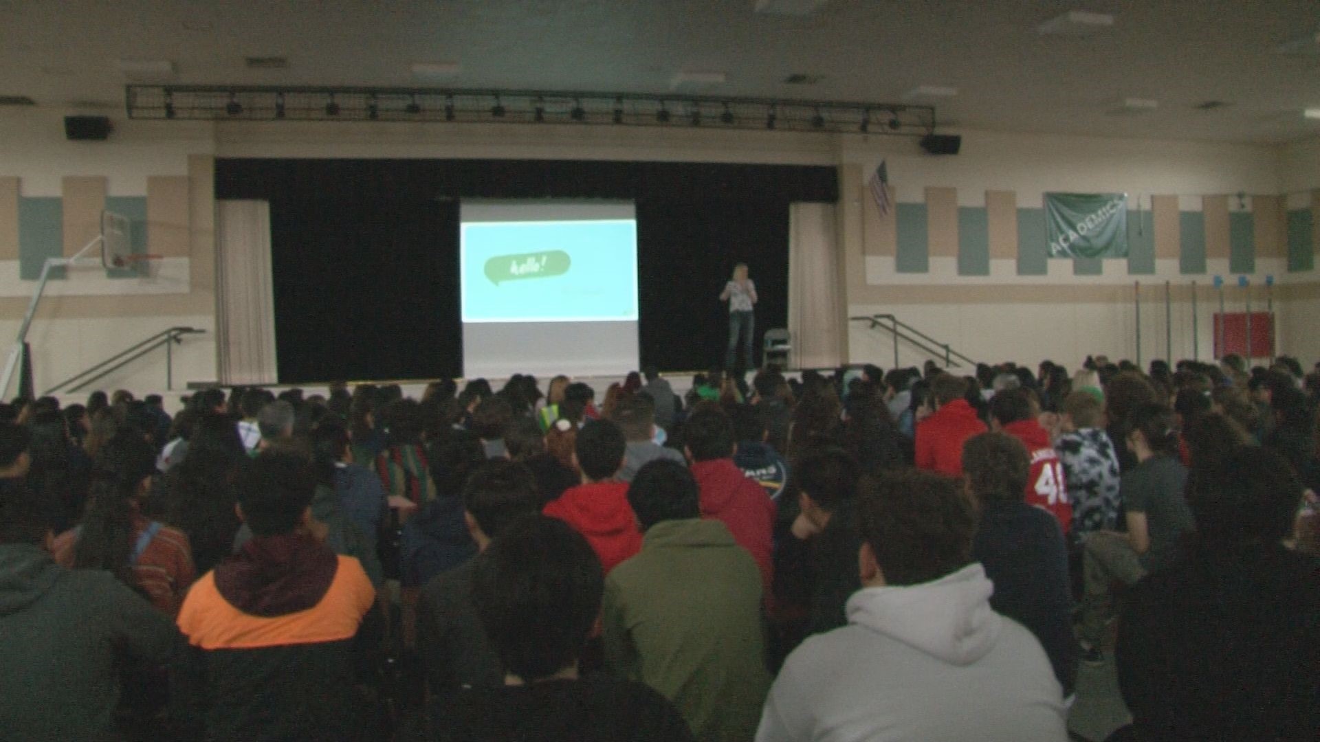 The non-profit organization Sandy Hook Promise held a pair of school assemblies at Lodi Millswood Middle School. The organization is led by several family members of loved ones killed in the December 14, 2012 shootings at Sandy Hook Elementary School in Newtown, Connecticut.