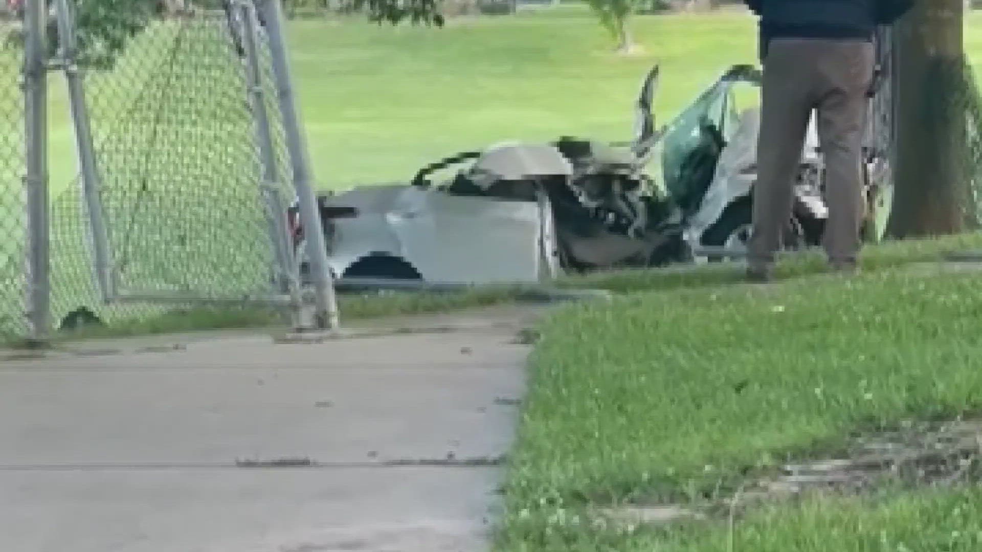 The police department says the vehicle was one they were chasing earlier in the night after a report of two suspicious men with flashlights.