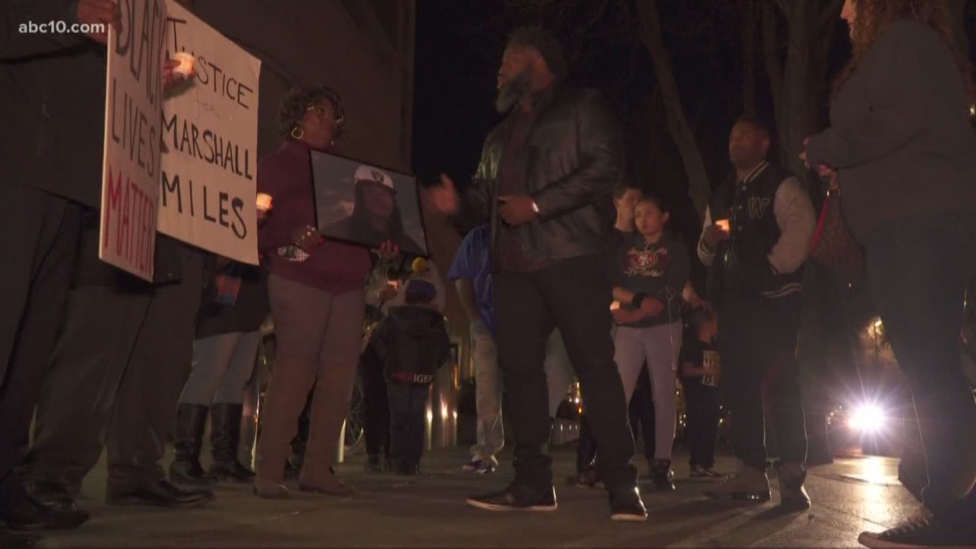 Family and friends of Marshall Miles gathered Friday night to demand justice after Miles died in police custody on November 1, 2018.