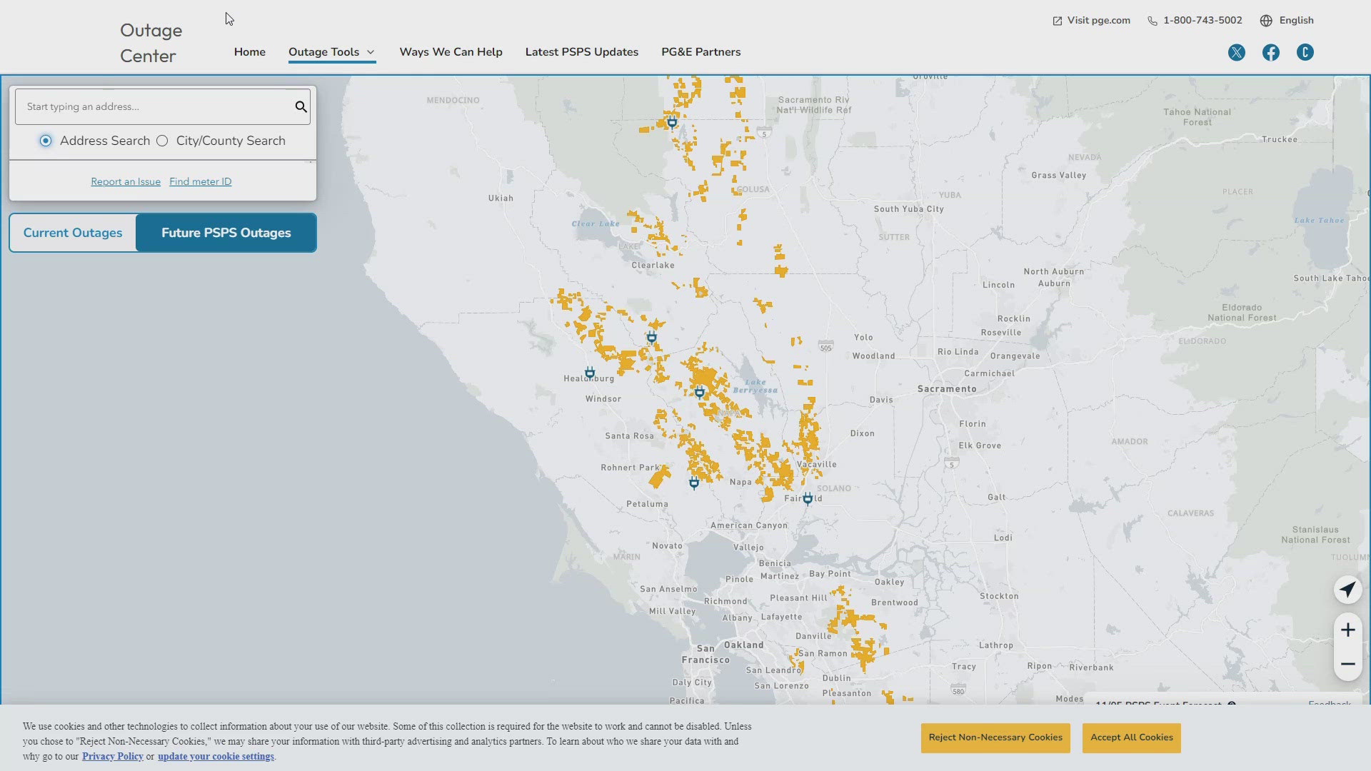 Parts of 17 counties in Northern California could see their power turned off by PG&E on Election night due to wildfire risk.