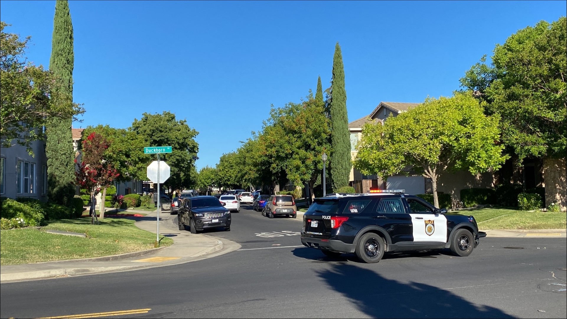 A person who refused to leave a Natomas home Wednesday morning was taken to a hospital after a shooting with police, according to the Sacramento Police Department.