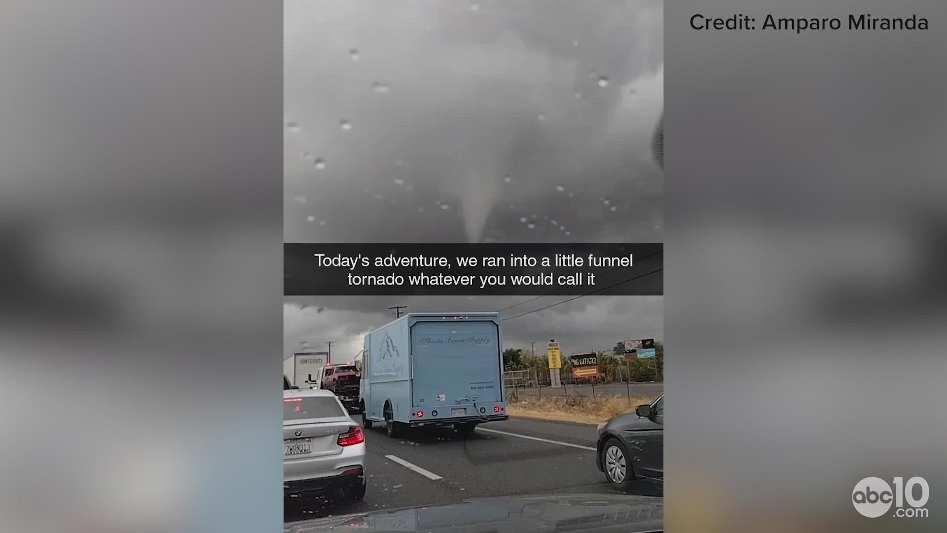 The National Weather Service in Sacramento says it received pictures of a funnel cloud, so they sent officials out to determine if the storm was caused by a tornado.