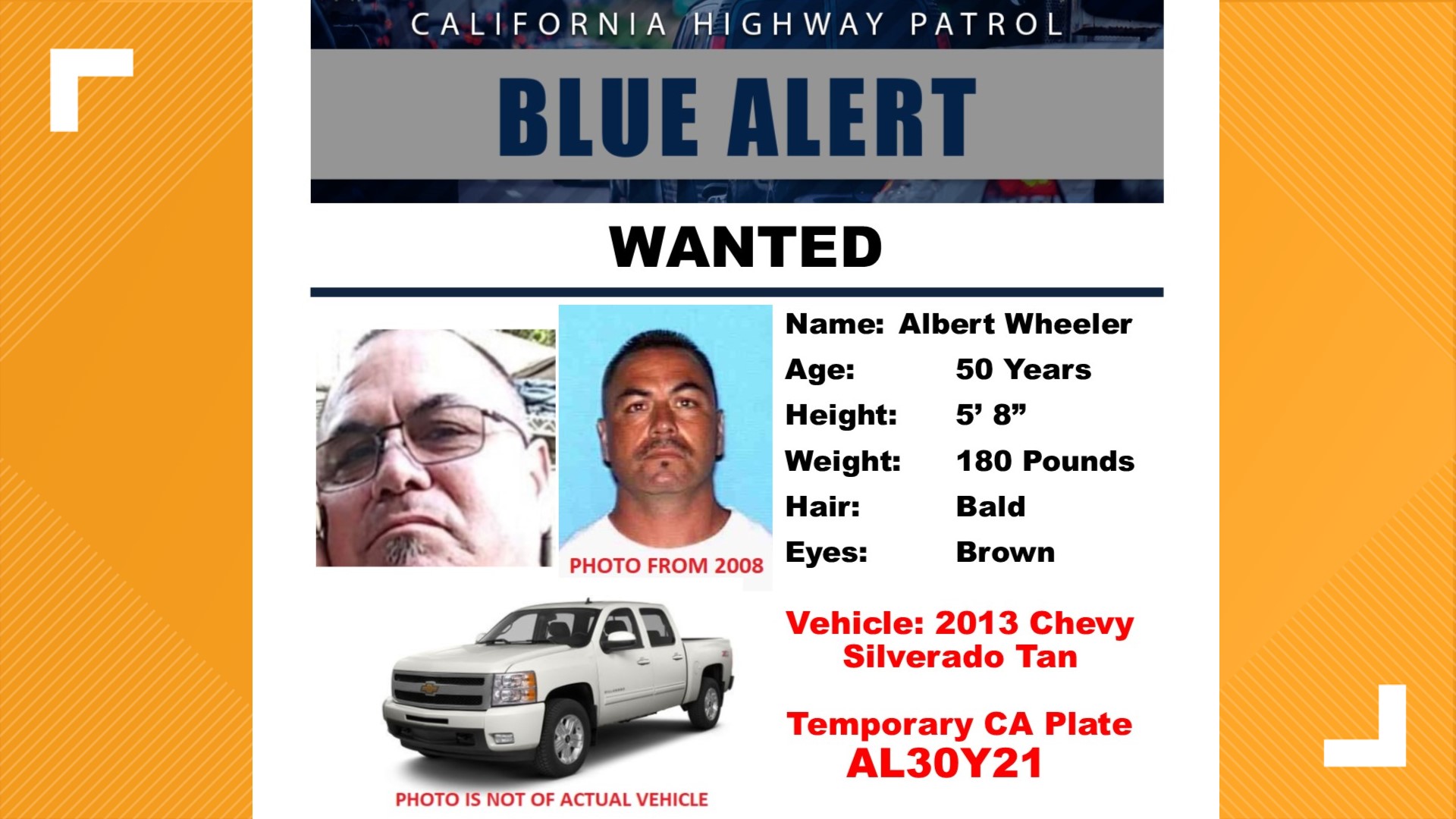 The man was last seen in the area of WB I-80 and Truxel Road driving a tan 2013 Chevy pickup truck with a license plate reading AL30Y21.