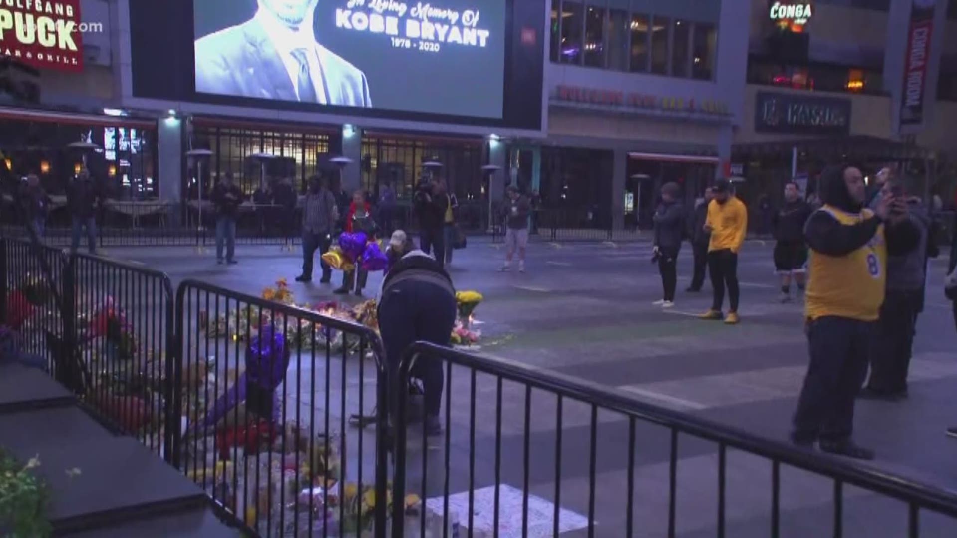 Thousands have made their way to the Staples Center in Los Angeles upon hearing news of Kobe Bryant's death. There a shrine memorializing the NBA legend grows.